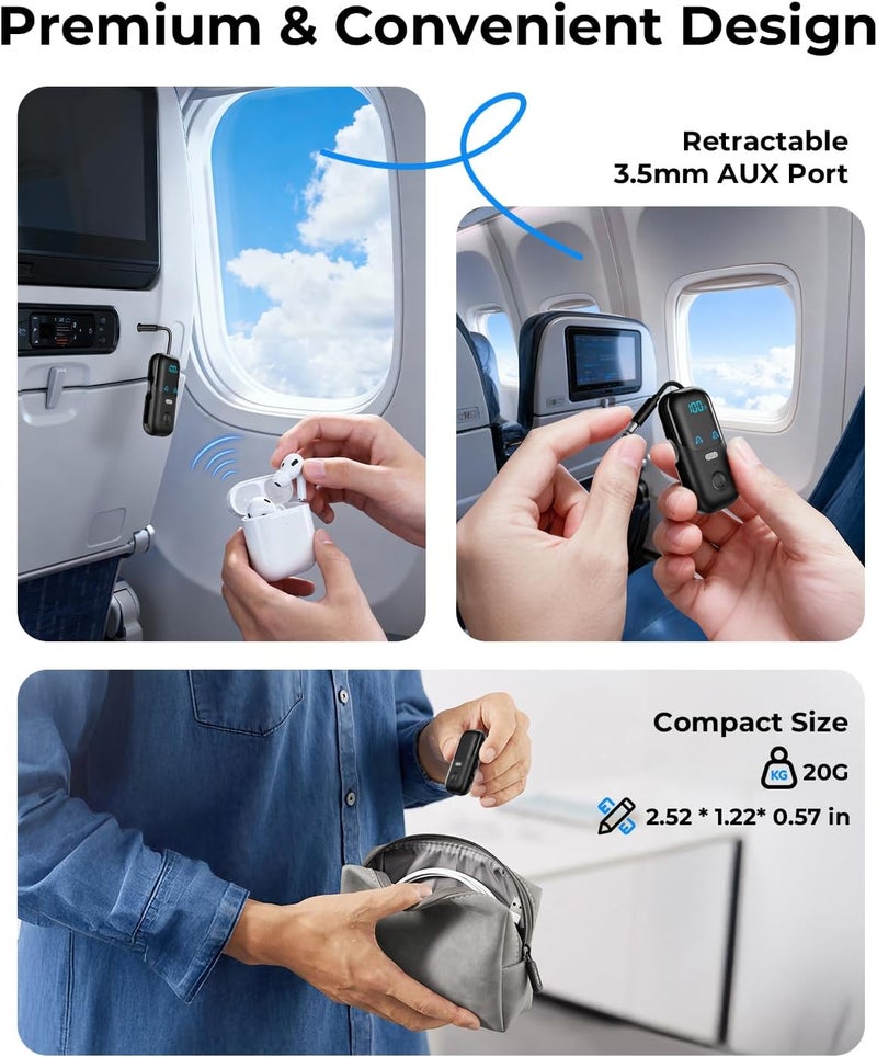 daskmenbo Bluetooth 5.4 Transmitter Receiver aptX Adaptive for 2 AirPods/Headphones, 2-in-1 Bluetooth Audio Adapter with Mic & LED Display for TV, Airplane Travel, 3.5mm AUX Wireless Adapter for Car/Home Stereo - Image 3